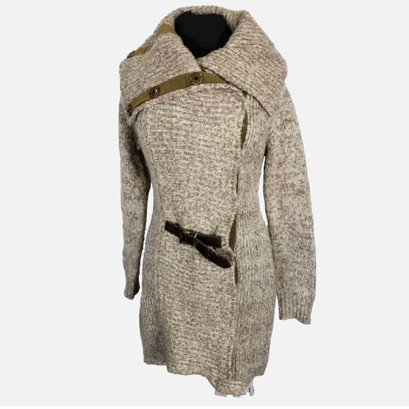 Vintage NILS Sportswear Ski Long Sweater Coat Knit Cardigan Women M Gray Jacket - Picture 1 of 6